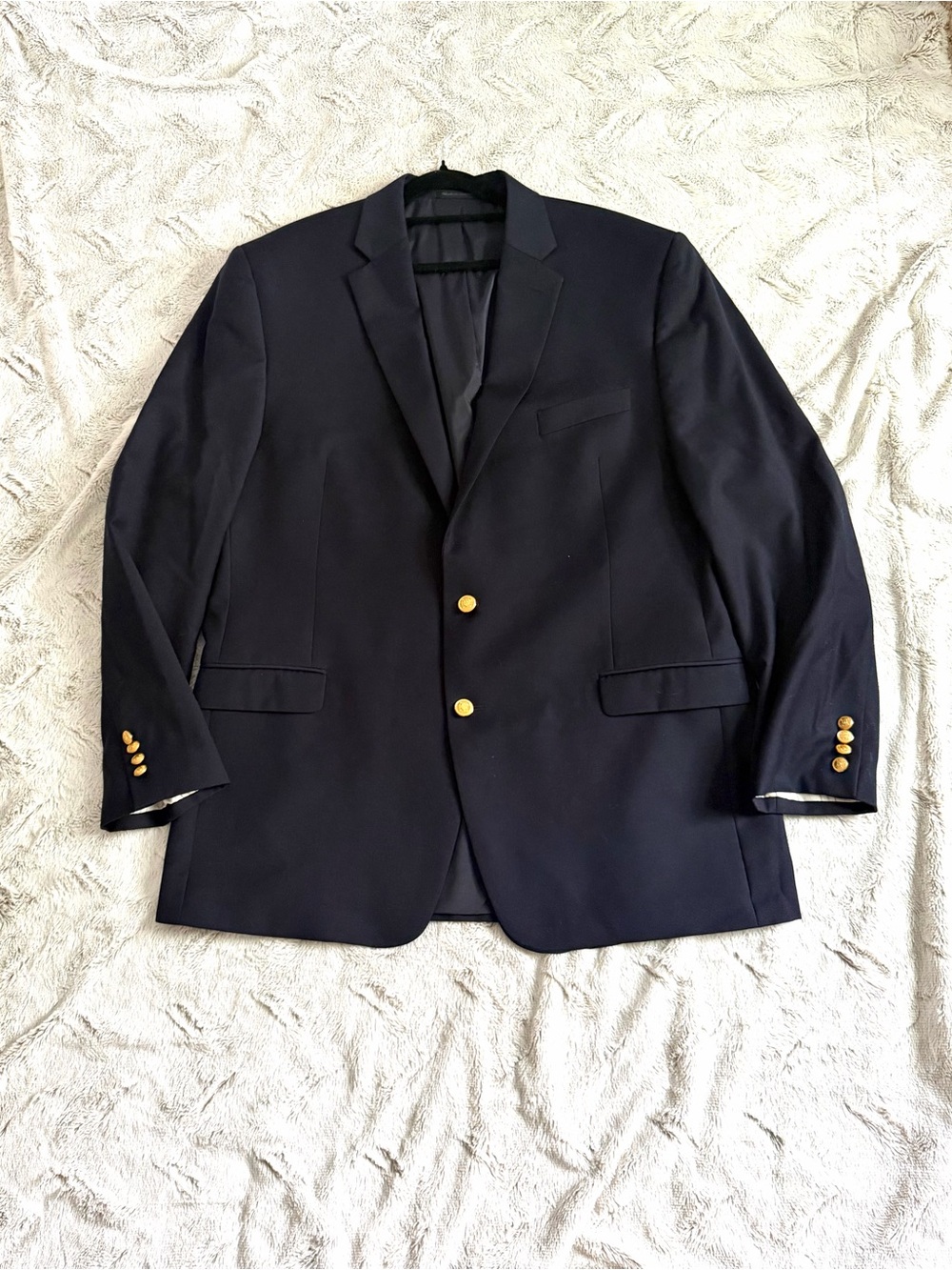 Lauren Ralph Lauren Mens 46L Navy Blue Wool Blazer Gold Crest Buttons 46 Long